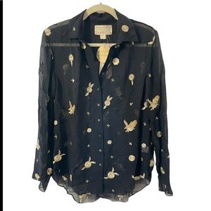 Nicole Miller Boyfriend Shirt with sticking and beading